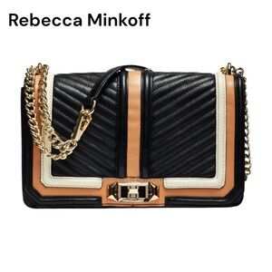 REBECCA MINKOFF Chevron Quilted Love Crossbody Bag Genuine Leather